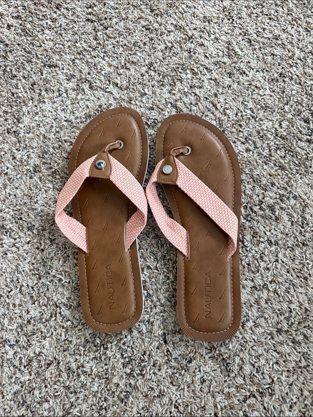 Nautica Women's Pink Strap Brown Footbed Sandals